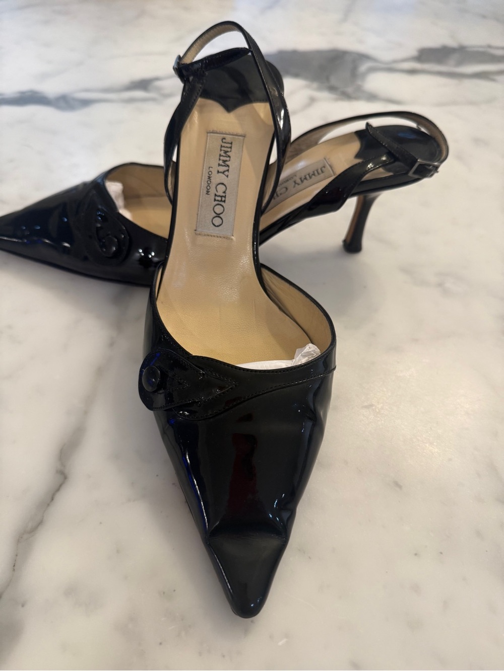 Jimmy Choo Black Patent Leather Pointed Slingback Heels Size 39
